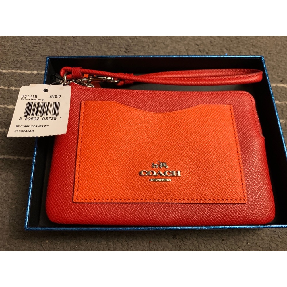 Coach Red/Orange Corner Zip Wristlet